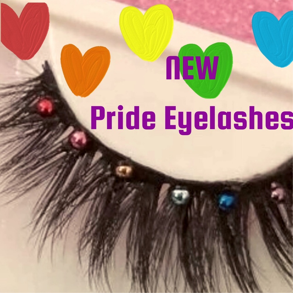 False Eyelashes LGBT Bling Rhinestone Black Rainbow Gay Pride Lesbian Egirl Y2K